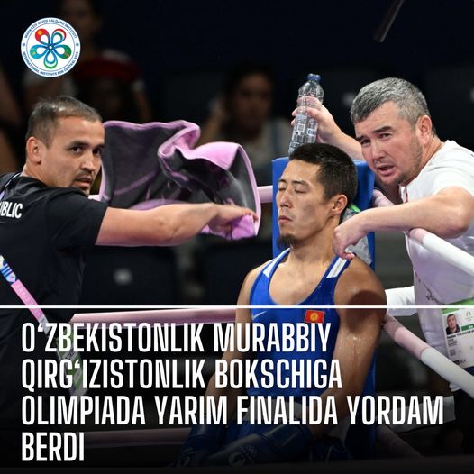 O‘zbekistonlik murabbiy qirg‘izistonlik bokschiga Olimpiada yarim finalida yordam berdi
